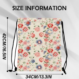 Zewurtuw Drawstring Backpack String Sports Bags for Swimming Waterproof Aesthetic Sackpack for Unisex Women Beach (13"×17")-Flowers 2