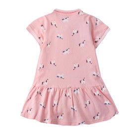 HILEELANG Toddler Girl Easter Pink Unicorn Polo Dress Short Sleeve Cotton Casual Button Closure School Playwear Ruffle Dresses 5T