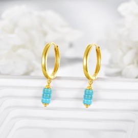 KZX Turquoise Hoop Dangle Earrings for Women S925 Sterling Silver Turquoise Beads Earrings Jewelry Gift for Mother Wife