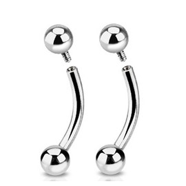 Pierced Owl - 16GA 316L Stainless Steel Single Side Internally Threaded Curved Barbells, Sold as a Pair, Metal, no gemstone