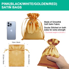 BeiLeiNiceHK 30pcs Satin Gift Bags Golden Drawstring Bag,Gift Pouches For Christmas,Wedding Favor Bags,Small Jewellery Pouch 6X9.5 Inch