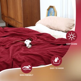 McJaw Electric Heated Blanket Full Size 72"x84" Polar Fleece Machine Washable Overheating Protection 4 Heating Levels and 10 Hours Auto-Off, Red