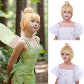 Edivd Kids Blonde Wig Short Blonde Wig with Bun for Cosplay Heat Resistant Synthetic Wig with Wig Cap