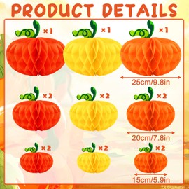 BOARDFEB 15PCS Pumpkin Honeycomb Decorations, Orange Red Yellow Honeycomb Fall Hanging Ornaments for Autumn Thanksgiving Party Favor Supplies