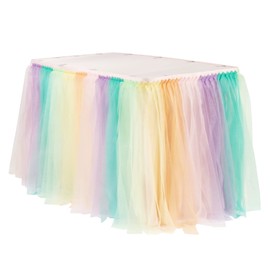 CVL 1 Pc, Tulle Tutu 17Ft Table Skirt - Pastel Rainbow for Ballerina-Inspired Parties, Kid's Parties, Bridal Showers, Quinceaneras & Wedding Receptions