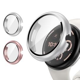 Goton 2 Pack for Pixel Watch 3 & 41mm Case, Hard PC Slim Screen Protector, Silver & Rose Gold