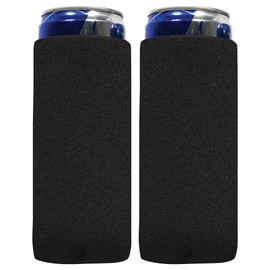 QualityPerfection Slim Can Cooler Sleeves(Set of 2) Beer/Energy Drink Blank Skinny Premium 12 oz Neoprene Coolie, Thermocoolers for 12 oz Insulated Collapsible Beverage Holder (Black)