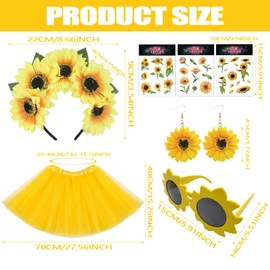 Auzlya Sunflower Costume Women, Tulle Skirt Yellow, Sunflowers Hair Accessories, Sunglasses, Sunflower Earrings, Tattoo Sticker, Carnival Costume Women, Sunflower Decoration for Fancy Dress Theme