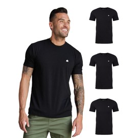 INTO THE AM Men's Fitted Crew Neck Logo Basic Tees 3-Pack - Modern Fit Fresh Classic Short Sleeve T-Shirts for Men (Black/Black/Black, Large)