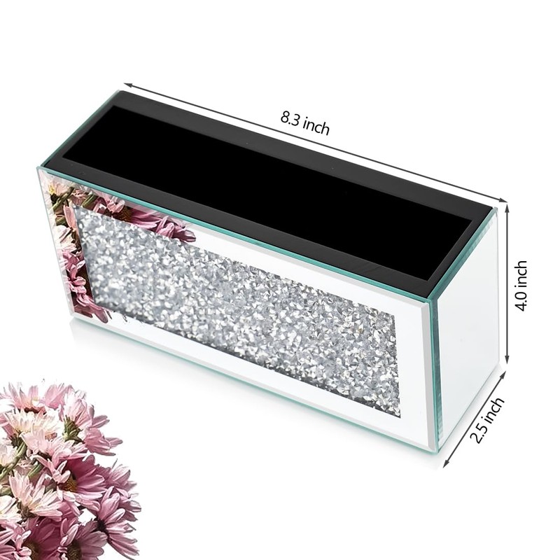 Pibeyer Mirrored Remote Control Holder Wall Mount, Silver Crush Diamond