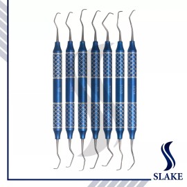 SLAKE 7 PCS Dental Periodontal Gracey Curette Set BLUE TITANIUM by SLAKE