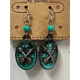 Story Pair of Women's Patina / Silver / Turquoise Feather Hook-Back Earrings