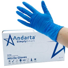 andarta - Nitrile Powder-free Large Disposable Gloves - Blue, Box of 100 - Latex-Free - with Textured Fingertips for Increased Grip - Reliable Protection - Ideal for Medical and Industrial Use