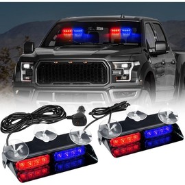 2x7.2 Inch Dash Emergency Strobe Lights 16LED Hazard Flashing Warning Traffic Advisor Lights Interior Front/Rear Windshield Safety Deck Split Light Bar For Trucks Vehicles Cars (Red/Blue)