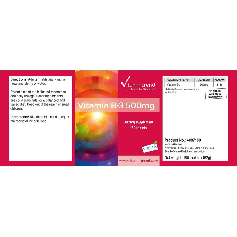 Vitamin B3 High Dose - 500 mg per Tablet -