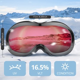 Kids Ski Goggles, Snowboard Goggles - AKASO Snow Goggles for Youth, Kids & Teenagers, Anti-Fog, 100% UV Protection, Double-Layer Spherical Lenses, Helmet Compatible (Black Frame/Red Lens(VLT 16.5%))