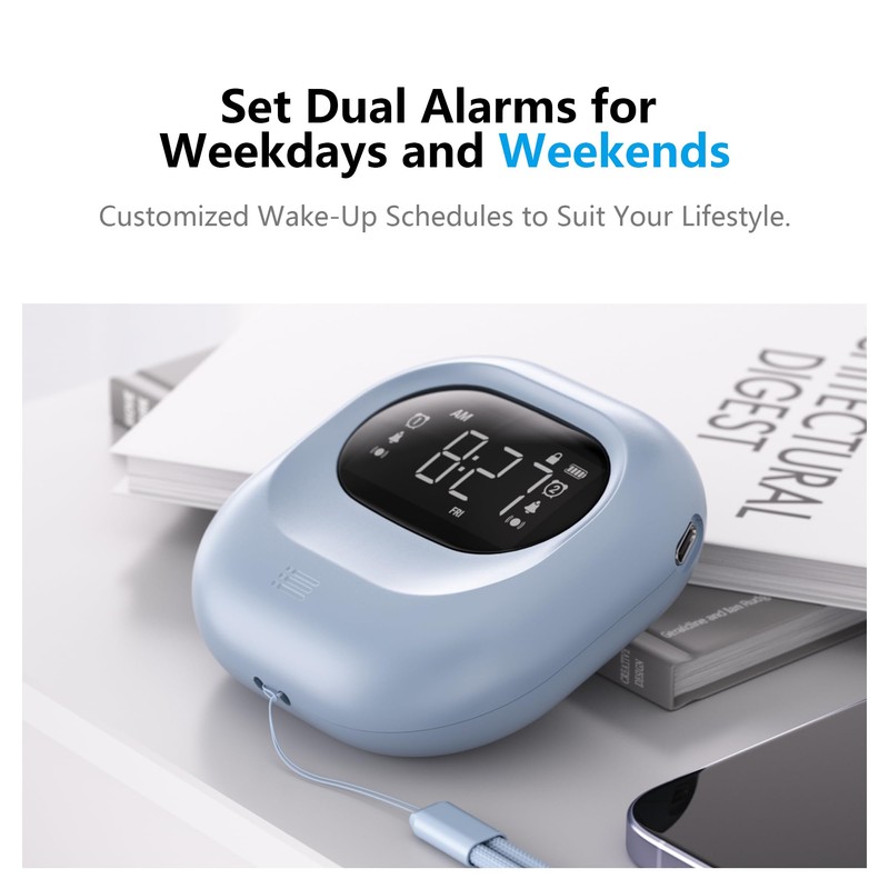 Vibrating Alarm Clock Rechargeable Battery Operated Cordless & Dual Alarms