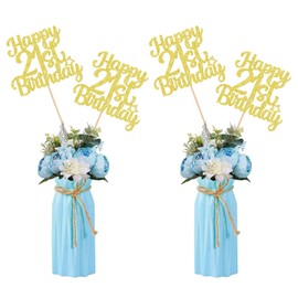 12 piezas de centro de mesa de fiesta de cumpleaños número 21, decoraciones doradas para niñas y niños, 21 cumpleaños 21 decoraciones florales para suministros de fiesta de cumpleaños número 13