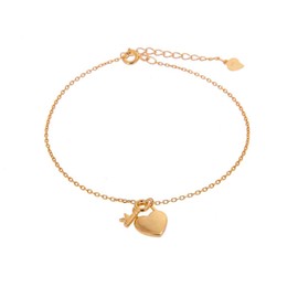 Yellow Gold Dipped Sterling Silver Key & Heart Padlock Adjustable Bracelet