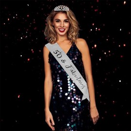 50th Birthday Crown and Sash, Silver 50th Birthday Decorations for Women 50 Years Old Girl Birthdays Gifts Happy 50th Birthdays Party Favor Supplies