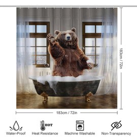 Fuzawet 4PCS Shower Curtain Sets with Rugs Funny Bear Shower Curtain Bear in The Bathtub Shower Curtain Sets Cute Animal Shower Curtain Sets with Non-Slip Bath Mat Toilet Rug