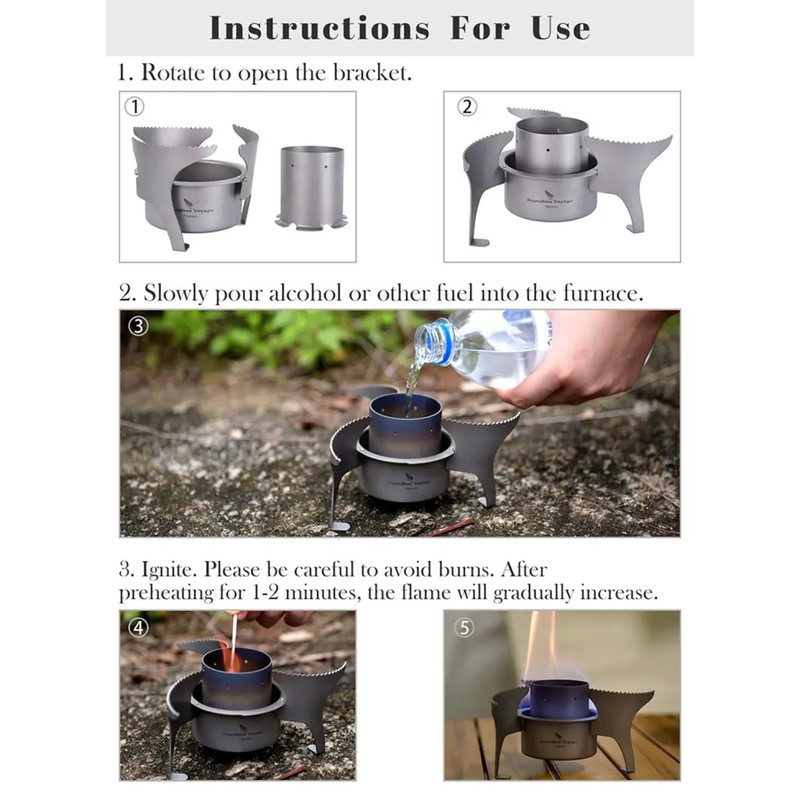 Titanium Alcohol Stove, Extendable to 14 cm, Ultra Light, for