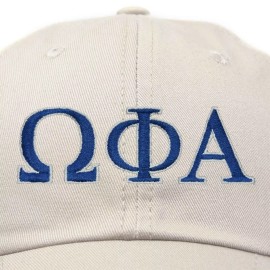 DALIX Omega Phi Alpha Greek Letters Hat Womens Embroidered Baseball Cap Beige
