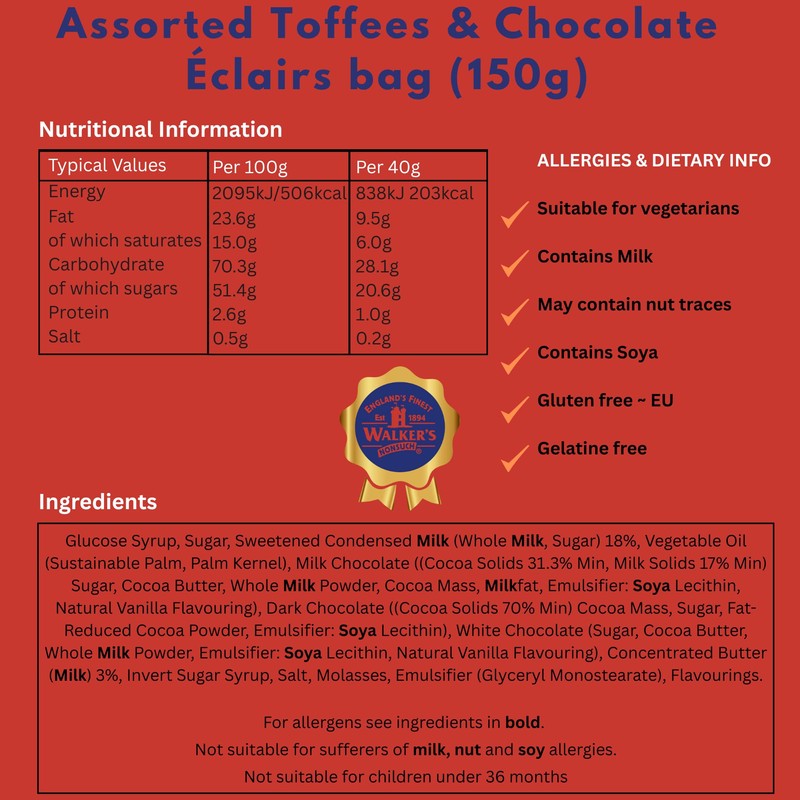 Walkers' Nonsuch Assorted English Toffees & Chocolate Éclairs – British