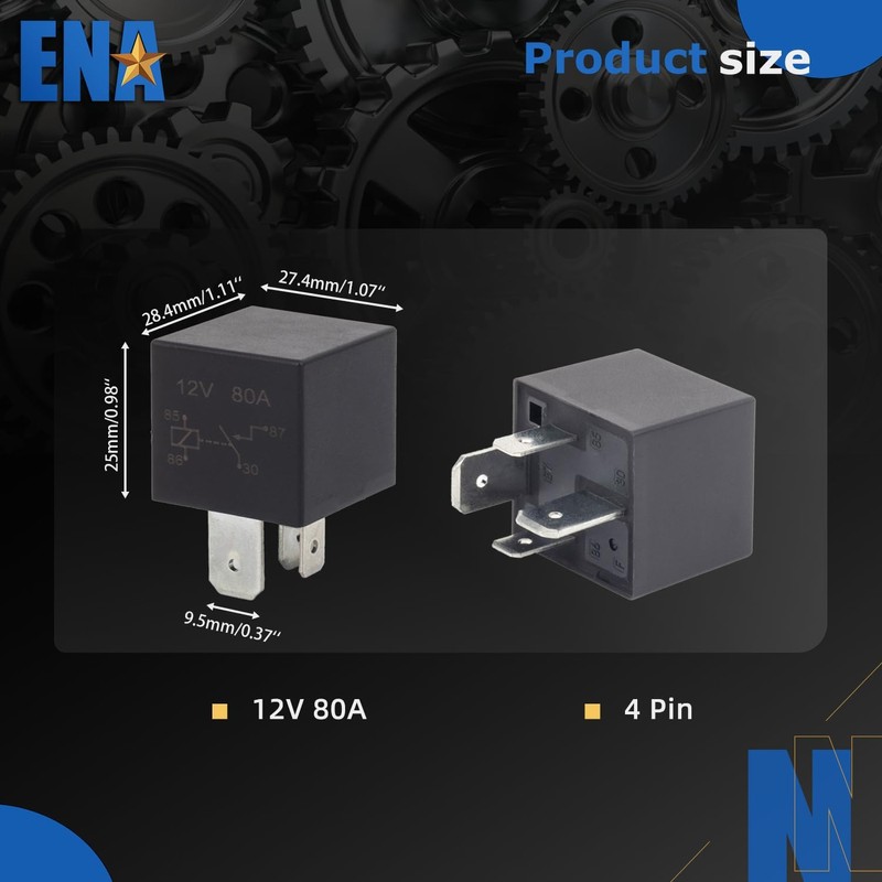 ENA 2 Pack 4 Pin 70AMP 12V DC SPST Universal