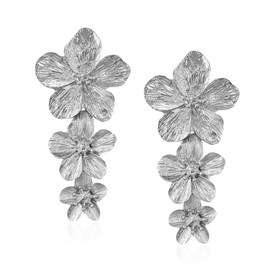 Just Follow Three Layer Flower Earrings for Women Boho Statement Flower Earrings Bohemian Flower Dangle Earrings Flower Jewelry Gift (Silver)