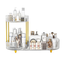 Beborxue Makeup Organizer Countertop for Vanity, 360 Rotating Cosmetic Skincare Perfume Organizers, Large Capacity Cosmetic Display Case for Dresser, Bathroom Countertop (Clear)