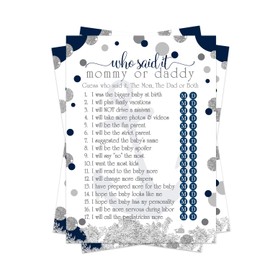 Nautical Baby Shower Game Pack - Mommy or Daddy (25 Cards) – Guess Which Parent Said It Trivia – Fun Sprinkle Activity – Ahoy Oh Boy - Anchors Away – Navy Blue