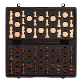 BIVOMON 2-in-1 Wooden Chess & Checkers Set - 15’’ Premium Magnetic Chess Set - Foldable Portable Travel Board Game for Adults & Kids - 2 Extra Queens -24 Thickened Ordinary Cherkers Pieces
