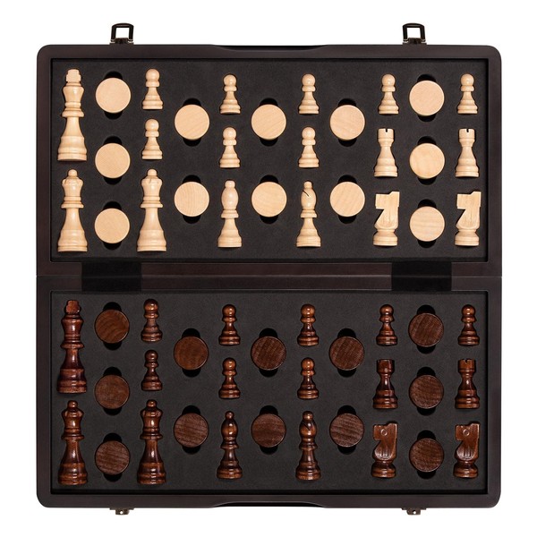 BIVOMON 2-in-1 Wooden Chess & Checkers Set - 15’’ Premium