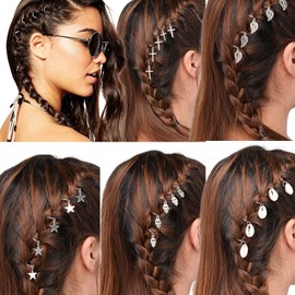 Set of 45 Hair Rings Braid Rings Hair Tips Hair Bows Clips Dreadlocks Hair Clip Braid Hair Accessories Hair Loops Star Beads Leaves Pendant Rings Set Silver