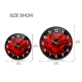 ALAZA Red Rose Flower Black Wall Clock Battery Operated Silent Non Ticking Clocks for Living Room Decor 12 Inch / 9.5 Inch