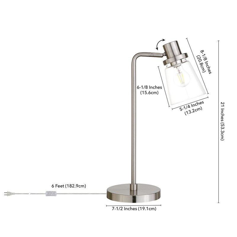 Granville 21" Tall Table Lamp with Glass Shade in Brushed
