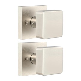 naubea 2 Pack Brushed Nickel Dummy Door Knob Interior, Square Interior Door Knobs for Closet Bifold, Heavy Duty Modern Satin Nickel Dummy Door Handle