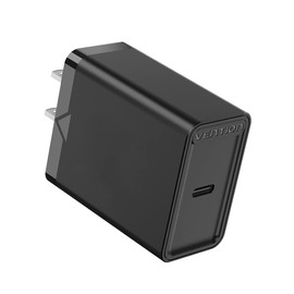 VENTION USB-C Fast Charger Type C Portable Charger PD20W 1 Port Outlet White Black AC Adapter (Black)