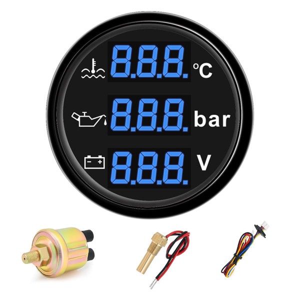 2" Triple Gauge Set - Water Temp (104°F-248°F), Oil Pressure