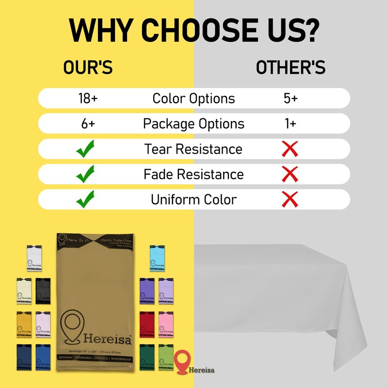 Hereisa Gold Plastic Tablecloths 2 Pack Solid Disposable Table Covers