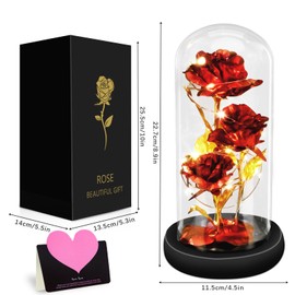 MOYKSRR Eternal Rose, Beauty and the Beast Eternal Rose, Rose Gift Kit, Glass Dome, Wooden Base, LED Eternal Rose Gifts for Mum, Women, Christmas, Wedding, Anniversary, Mother's Day