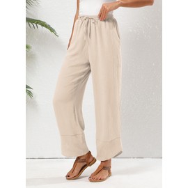 BEYINCUTE Womens Wide Leg Pants Paper Bag Pants Women High Waisted Pants for Women Apricot XXL