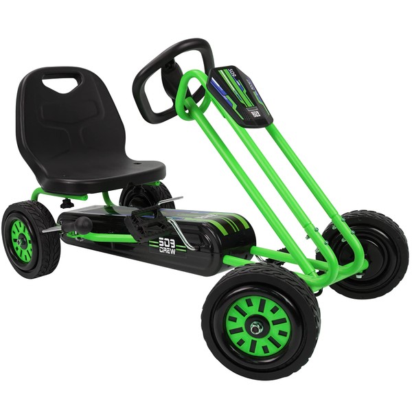 509 Crew Rocket Pedal Go Kart - Green | Pedal Car | Ride On Toys for Boys & Girls with Ergonomic Adjustable Seat & Sharp Handling, Ages 4+ (U918005), Large