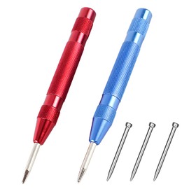 Automatic Centre Punch, Pack of 2 Automatic Centre Punch with 3 Replacement Tips, Automatic Hole Punch, Automatic Spring Punch, Adjustable Tension Spring Centre for Metal, Wood, Glass, Thin Steel