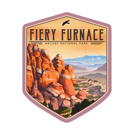 Die Cut Sticker Fiery Furnace, Arches National Park, Lithograph National Park Series, Contour Vinyl Sticker 3 to 6 inches, (Waterproof Decal for Cars, Water Bottles, Laptops, Coolers), Large