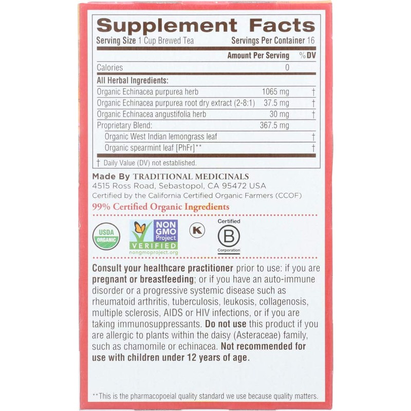 (NOT A CASE) Organic Echinacea Plus Herbal Tea 16 Tea