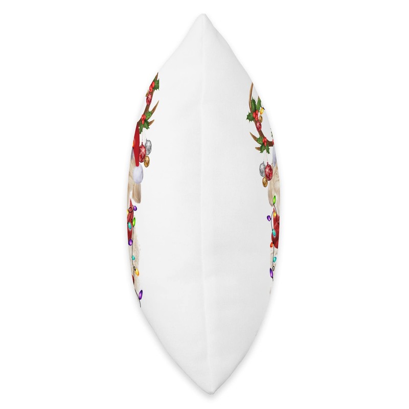 Santa Morkie Dog Reindeer Christmas Lights Throw Pillow