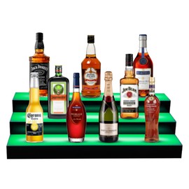 GCCSJ LED Lighted Liquor Bottle Display, RF Remote LED Liquor Shelves with 16 Static Colors,Home Bar Liquor Bottle Accessories Acrylic Shelf, 3 Tiers 16 Inch