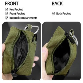 Mini Coin Purse for Men & Women - Canvas Zip Pouch with Carabiner, Key Ring, Small Zipper Wallet for Cash Cards (Green)